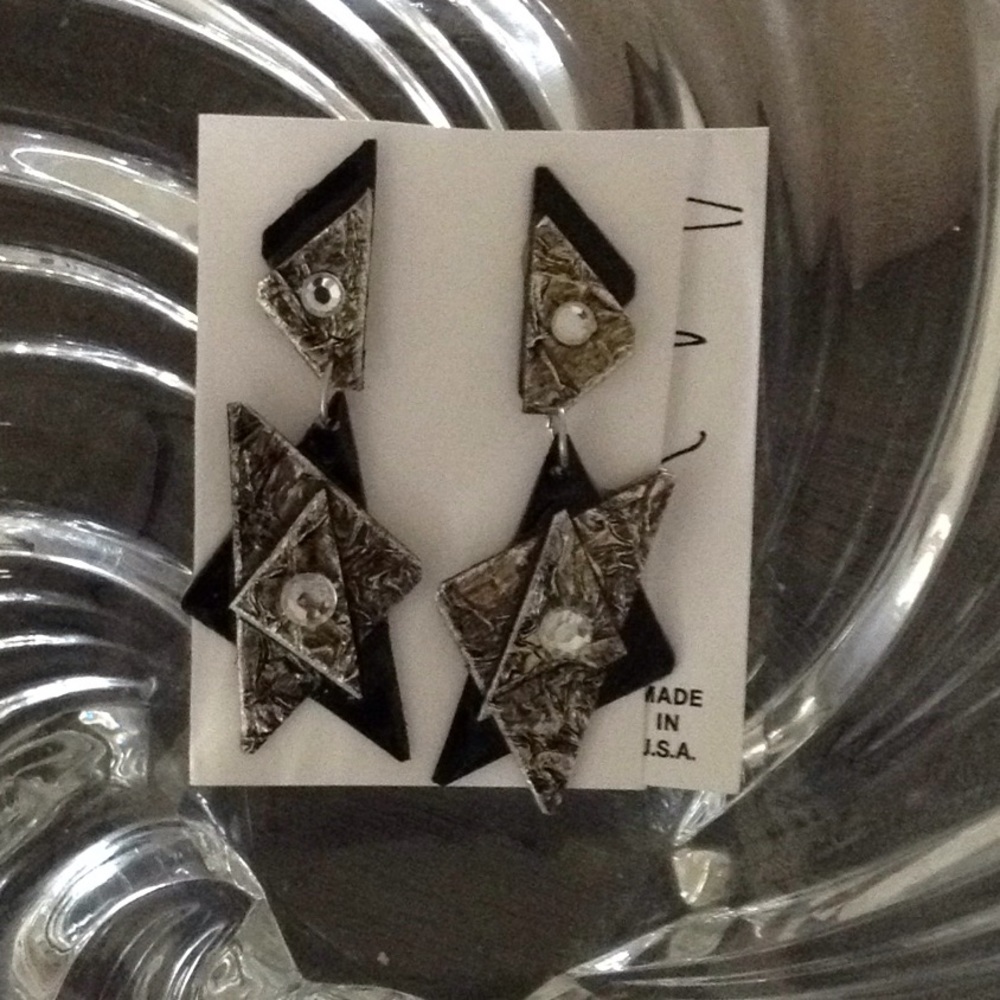 Foils silver black handmade earrings